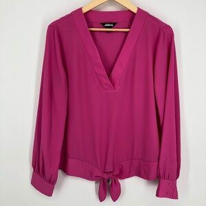 Project Runway Womens Top Size Large Pink Tie Waist V Neck Office Career Classic